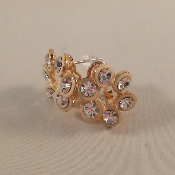 18K Yellow Gold Plated Swirl Flower Crystal Stud Earrings - Picture 3 of 6